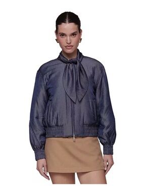 Avec Les Filles Women's Navy Tie-Neck Bomber Jacket 💥Brand New w/tag - Rare find